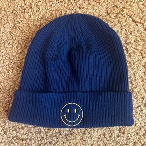 🌿Organic Cotton Smiley Face 🙂 Beanie Navy Blue Winter Hat